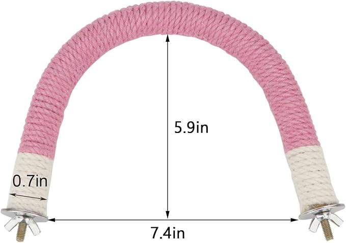 Hypeety U Shape Bird Hemp Rope Perch Parrot Paw Grinding Stand, Pink, L | U shape, natural wood with hemp rope, grinding paw and beak naturally, birdcage accessories, for budgies/cockatiels/conures