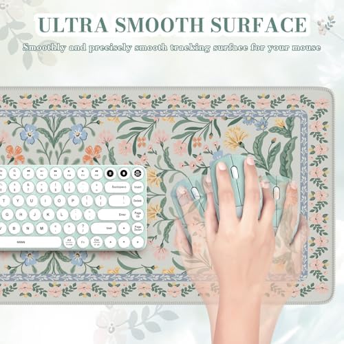 iCasso Aesthetic Desk Mat,31.5x11.8 Mouse Pads,Green Floral