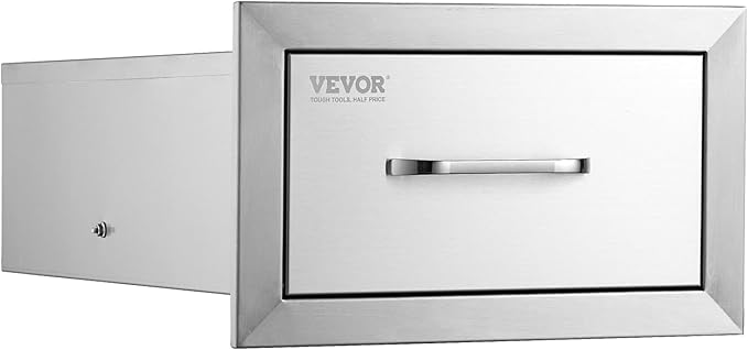 VEVOR Outdoor Kitchen Drawers 14W x 8.5H x 23D Inch, Outdoor Kitchen Cabinets with Stainless Steel Handle, Flush Mount Double Drawers, BBQ Island Drawers, Outdoor Kitchen Access Drawers