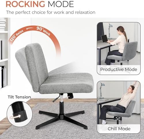 Orange Factory Criss Cross Chair, Wide Fabric Vanity Seat, Grey No Wheel