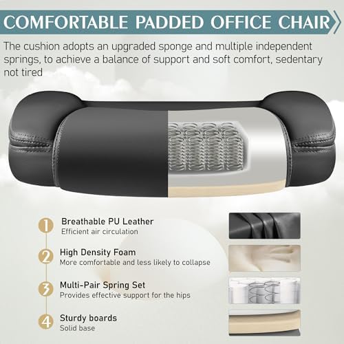 Leather Office Chair, PU Home Computer Desk Chairs with Ergonomic Back Support, 360°Swivel Free，Small Gmaing Chair with Wheels and Adjustable Armrests, for Short People Use, Black
