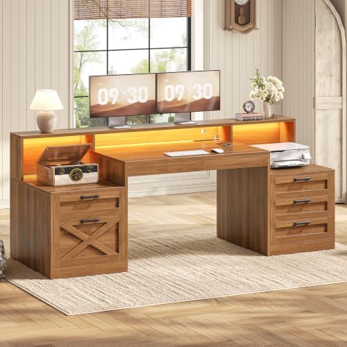SEDETA 63" Farmhouse Computer Desk with 5 Drawers, Brown