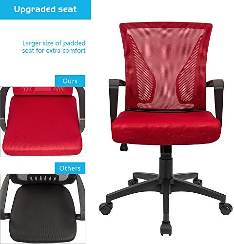 Furmax Office Chair Ergonomic Computer Desk Mesh Chair Mid Back Swivel Lumbar Support with Armrest (1, Red)