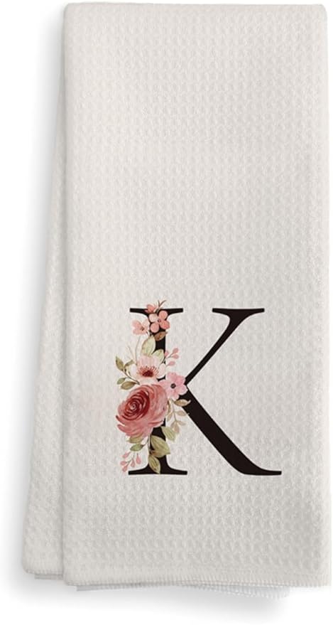 Mode Monogram Letter K Kitchen Towel - Waffle Dish Cloth for Dining and Bathroom - 1624 Inches
