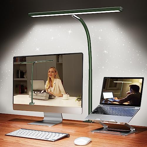 Airlonv LED Desk Lamp with Clamp, 17" Stepless Dimming Light, Green