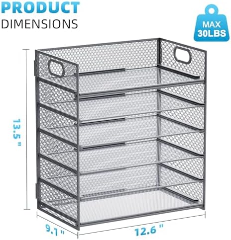 Marbrasse 6 Tier Paper Organizer Letter Tray - Mesh Desk File Organizer with Handle, Paper Sorter for Letter/A4 Office File Folder Holder - Grey