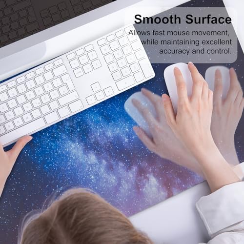 QiyI PU Leather Large Mouse Pad, Office Decor, 31.5" x 15.7", Blue Galaxy