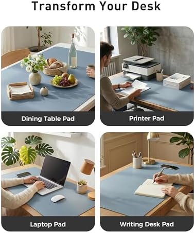 Aothia Faux Leather Desk Mat - Large Mouse Pad, Non-Slip PU Leather Blotter, Waterproof Writing Surface for Office and Home (Denim Blue, 63" x 24")