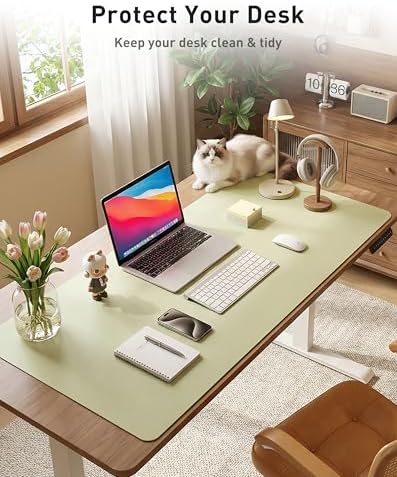 Aothia Faux Leather Desk Mat - Large Mouse Pad, Non-Slip PU Leather Blotter, Waterproof Writing Surface for Office and Home (Grass Green, 42" x 17")