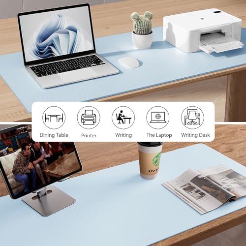Aothia Leather Desk Pad Protector, Mouse Pad, Office Desk Mat, Non-Slip PU Leather Desk Blotter, Laptop Desk Pad, Waterproof Desk Writing Pad for Office and Home (36" x 17", Baby Blue)