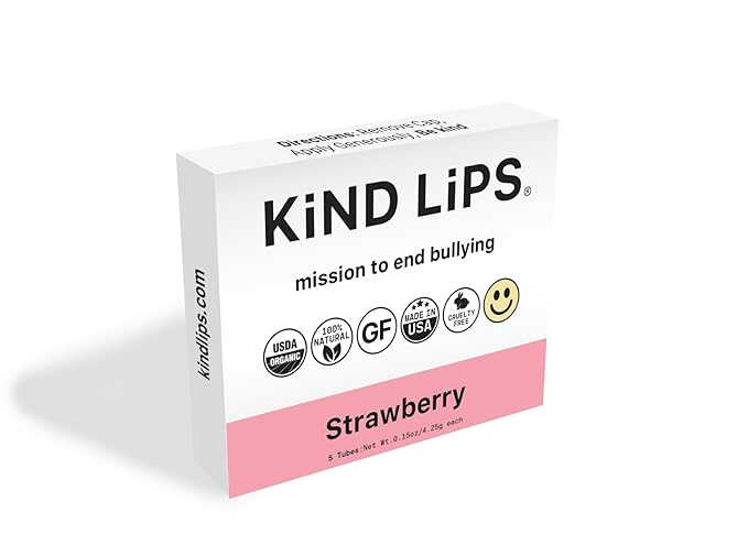 Kind Lips Organic Strawberry Lip Balm 5-Pack – Fruity, Sweet, and Long-Lasting Lip Care • 100% Natural, Clean, Gluten-Free, Grain-Free • Made in USA • Family Value lip chap Set