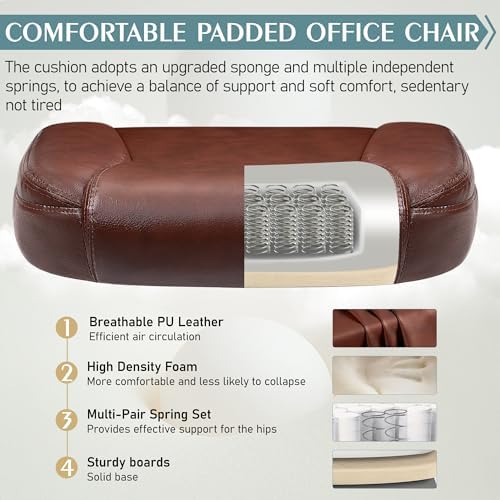 Leather Office Chair, PU Home Computer Desk Chairs with Ergonomic Back Support, 360°Swivel Free，Small Gaming Chair with Wheels and Adjustable Armrests, for Short People Use
