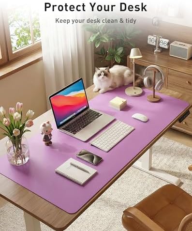 Aothia Faux Leather Desk Mat - Large Mouse Pad, Non-Slip PU Leather Blotter, Waterproof Writing Surface for Office and Home (Iris Violet, 42" x 17")