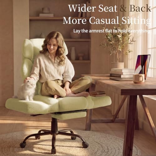 Office Chair with Flip Armrests,Big and Tall Office Chair with Foot Rest,Extra Wide Seat & Lumbar Pillow,Ergonomic Computer Gaming Chair,Comfy Criss Cross Chair for Pets Sitting,Teddy Fleece,Yellow