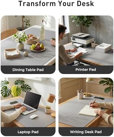 Aothia Faux Leather Desk Mat - Large Mouse Pad, Non-Slip PU Leather Blotter, Waterproof Writing Surface for Office and Home (Light Grey, 40" x 24")