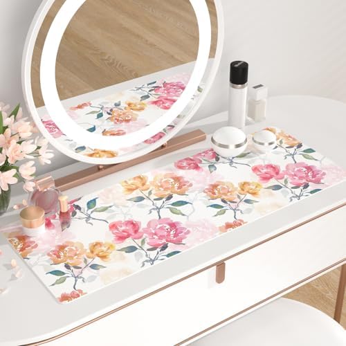 QiyI PU Leather Large Mouse Pad, Office Desk Mat, 31.5" x 11.8", Peonies
