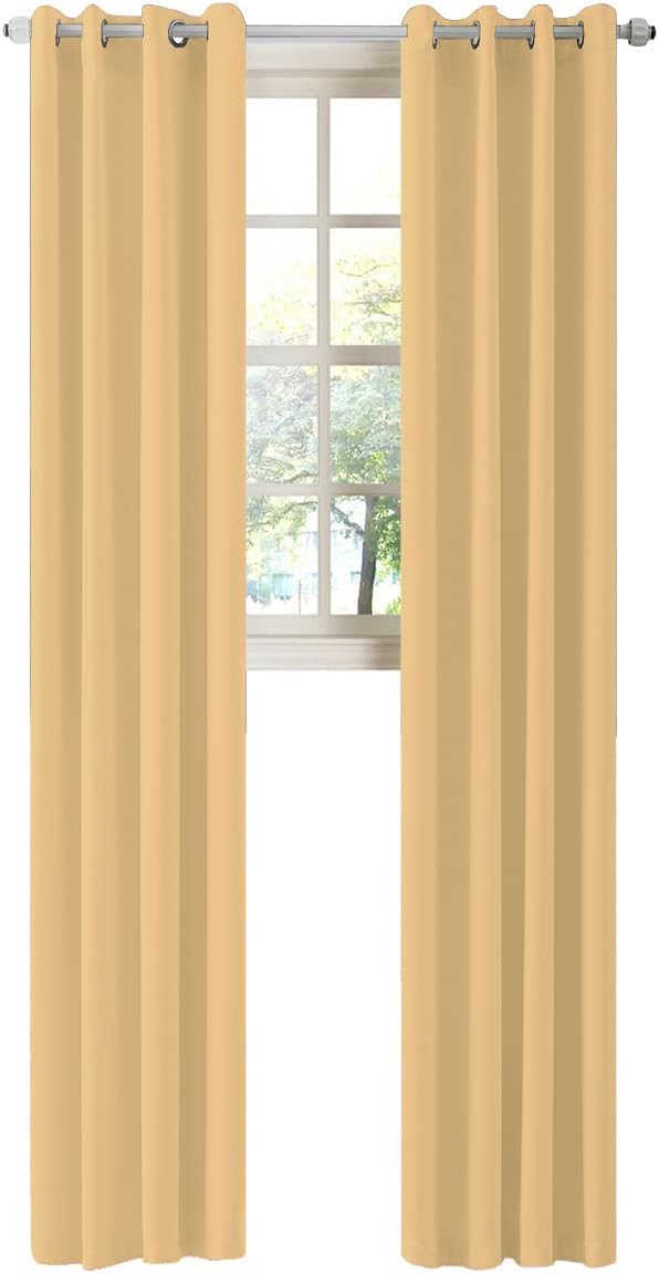 LA PALMA Thermal Insulated Blackout Darkening Grommet Living Room Curtains Window Drapes for Bedroom Pack of 2 Panels