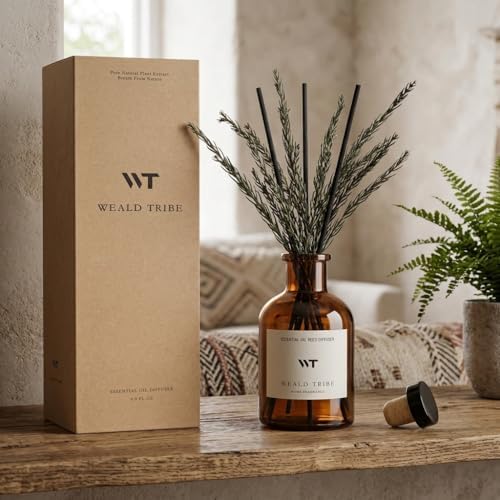 WEALD TRIBE Reed Diffuser Set for Bathroom Air Fresheners, Oil Diffuser Sticks | French Black Juniper & Cedar Scent 4.0 fl oz Home Fragrance with Sticks Defusers | House Bedroom Office Shelf Decor