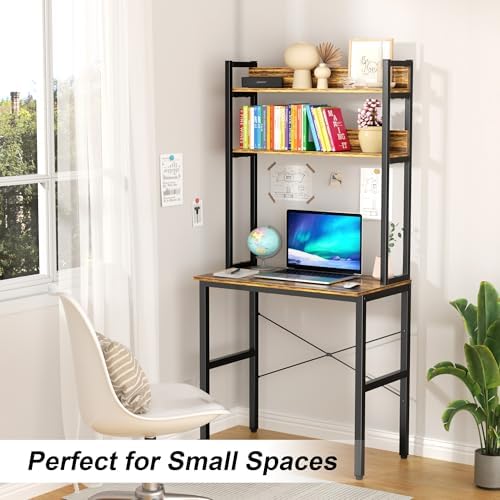 Aquzee Small Desk with Shelves, Computer Desk with Hutch, 31"