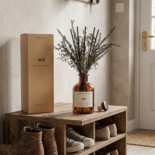 WEALD TRIBE Reed Diffuser Set for Bathroom Air Fresheners, Oil Diffuser Sticks | French Black Juniper & Cedar Scent 4.0 fl oz Home Fragrance with Sticks Defusers | House Bedroom Office Shelf Decor