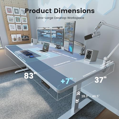 FEZIBO Standing Desk 83 × 37 Inch Electric Height Adjustable, White