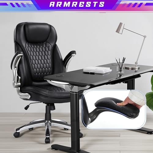 COLAMY Executive Office Chair with Thick Bonded Leather (Black-6686, Set of 2)