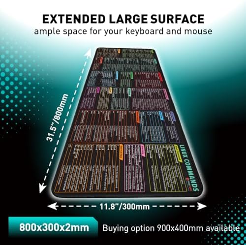 Pixiecube Linux Commands Line Mouse pad - Extended Large Cheat Sheet Mousepad. Shortcuts to Kali/Red Hat/Ubuntu/OpenSUSE/Arch/Debian/Unix Programmer. XXL Non-Slip Gaming Desk mat