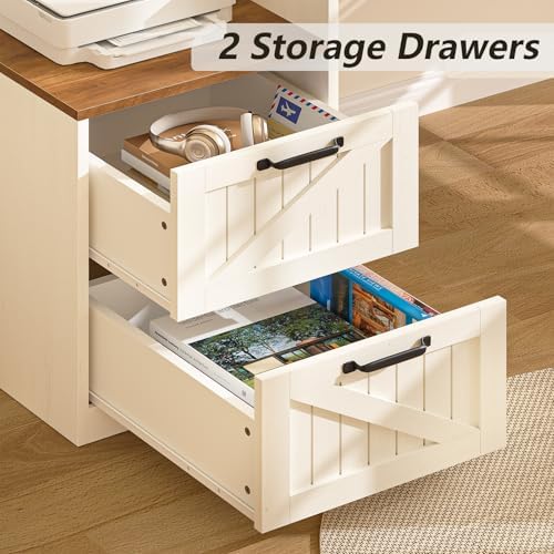 63" Farmhouse L Shaped Desk with Drawers & Printer Shelf for Home Office