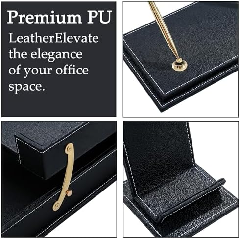 Leather Desk Set, 13-Piece All-in-One – Executive Desk Accessories & Office Supplies, Desk Organizer with Desk Pad & Blotter, 2-Tier Letter Tray, Luxury Office Desk Decor & Boss Gifts (Black)