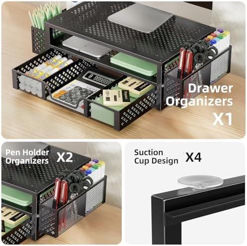 Simple Trending Monitor Stand with Drawer, 2-Tier Laptop Stand, Black
