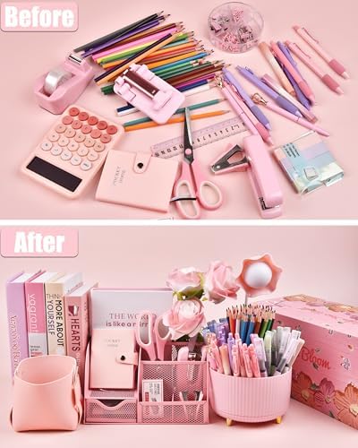 LXEVIHK Pink Desk Accessories 21-Piece Office Supplies Gift Set for Women