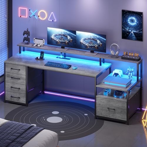SEDETA 66'' Computer Desk with 5 Drawer, Power Outlet for Home Office