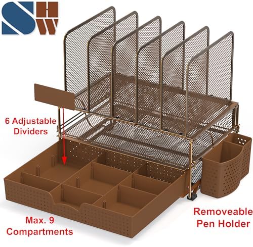 Simple Houseware Desk File Organizer for Office Supplies w/Drawer, Copper