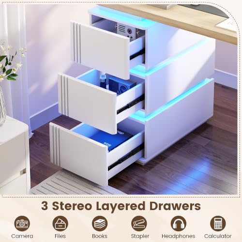 Vlsrka 47.2" Home Office Desk with 3 Drawers and Shelves, Power Outlets