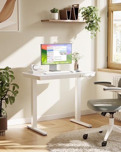 Marsail Glass Standing Desk, 35 x 20 Inch Small Sit Stand Desk