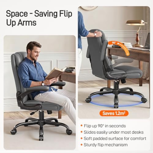 Office Chair, Executive Mid-Back Computer Desk Chair with Flip-up Armrests