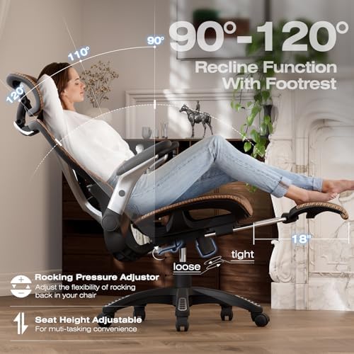 ELABEST X100 Ergonomic Mesh Office Chair with Footrest, Big and Tall Home Desk Chair with 5D Flip-Up Arms, Adjustable 3D Lumbar Support, Gaming & Executive Computer Chair (Tangerine Burst)