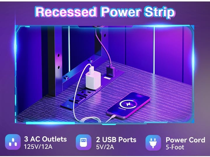 AODK L Shaped Desk Gaming Desk with LED Light & Power Outlet