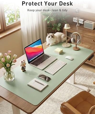 Aothia Faux Leather Desk Mat - Large Mouse Pad, Non-Slip PU Leather Blotter, Waterproof Writing Surface for Office and Home (Aqua, 42" x 17")