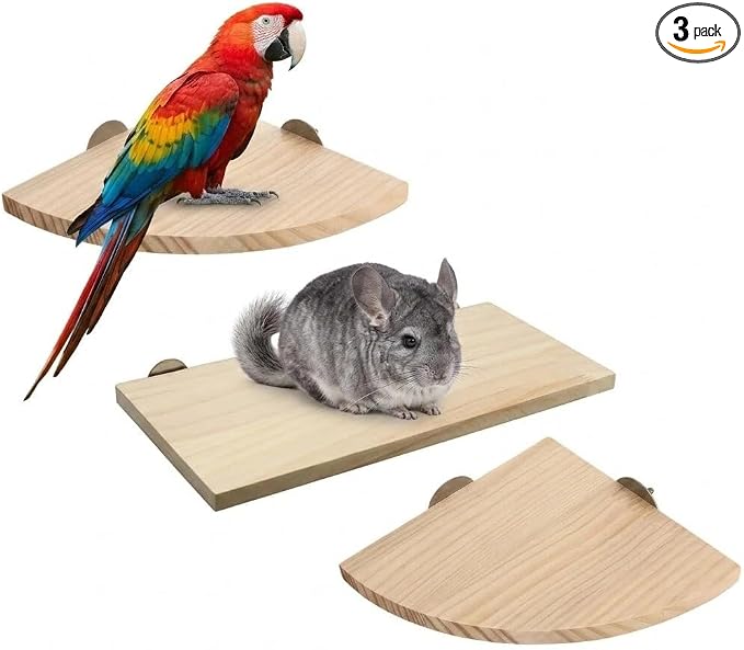 Bird Perch, 3 Pack Bird Playground Woodern Hamster Platform, Cage Accessories for Chinchilla, Parrot, Ferret, Rat, Budgie, Cockatie, Guinea Pig (2*Sector+ Rectangle)