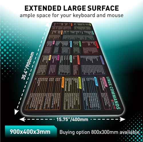 Pixiecube Linux Commands Line Mouse pad - Extended Large Cheat Sheet Mousepad. Shortcuts to Kali/Red Hat/Ubuntu/OpenSUSE/Arch/Debian/Unix Programmer. XXL Non-Slip Gaming Desk mat