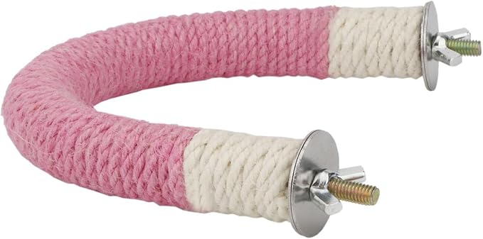 Hypeety U Shape Bird Hemp Rope Perch Parrot Paw Grinding Stand, Pink, S | U shape, natural wood with hemp rope, grinding paw and beak naturally, birdcage accessories, for budgies/cockatiels/conures