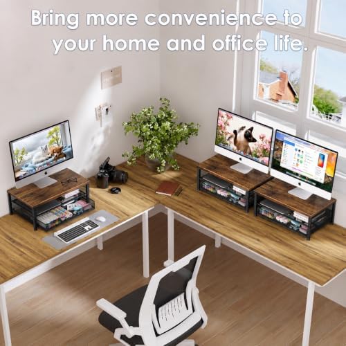 OPNICE Computer Monitor Stand Riser, Desk Organizer with Drawer, Printer & Laptop Stand, Office Desk Accessories & Workspace Desktop Organizers Storage for Office Supplies(Brown)