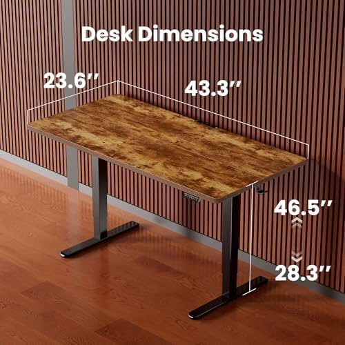 ErGear Height Adjustable Electric Standing Desk, 44 x 24 Inches Sit Stand up Desk, Memory Computer Home Office Desk, Vintage Brown