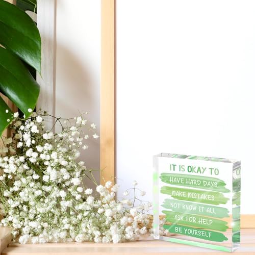 Mental Health Office Decor - Green 4 Inch Acrylic Tabletop Sign, Inspirational Desk Accessories for Workplace Wellness, Motivational Quote for Therapy Office & Home Desk