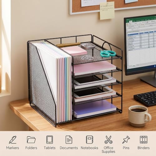 OPNICE Desk Organizer, 5-Tier Paper Organizer Letter Tray, Black
