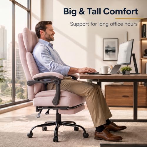 GTPLAYER Big&Tall Ergonomic Gaming Chair, Wide Spring Seat, Linkage Armrest,Pink