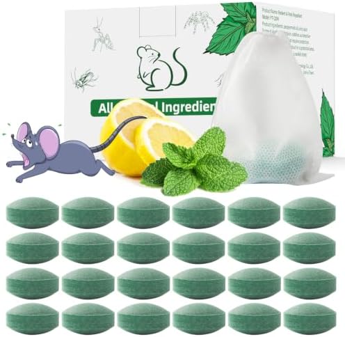Pest Rodent Repellent, 24 Pack Peppermint Oil Repellent for Mouse Rats Spider Roach Ant Squirrel Pest Control Indoor & Outdoor, Natural Mice Deterrent Replace Trap Poisoning Family & Pet Safe Green