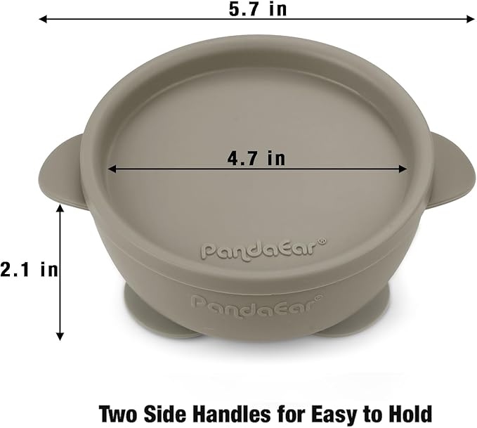 PandaEar 3 Pack Baby Bowls with Suction, Silicone Toddler Bowls with Lids, No Spill Suction Bowls for Baby Infant First Stage, Baby Food Feeding Bowl Set, Blue/Brown/Red