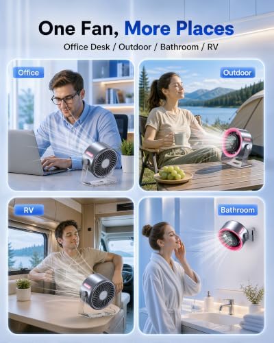Small Desk Fan, 100-Speed Quiet Rechargeable for Office & Bedroom